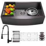 All-in-One Matte Black Finished Stainless Steel 30 in. x 20 in. Farmhouse Apron Mount Kitchen Sink with Faucet