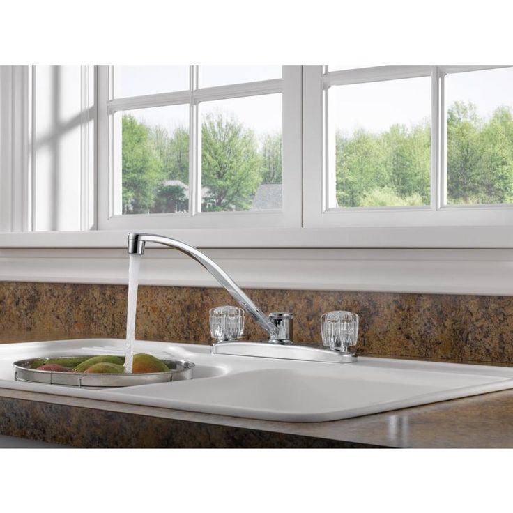 Peerless Chrome 2-Handle Deck-Mount Low-Arc Handle Kitchen Faucet (Deck Plate Included)