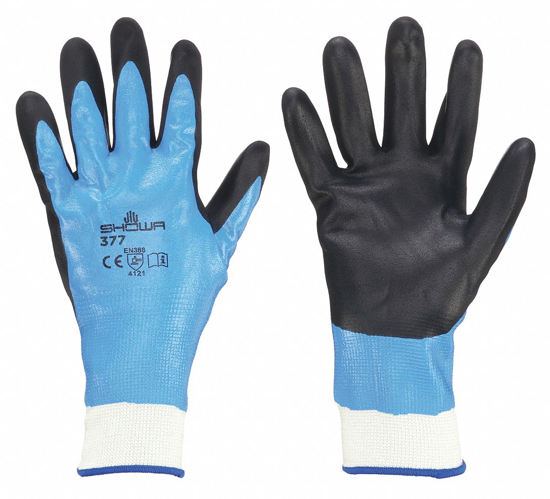 SHOWA 377 Zorb-IT BLACK-ICE Large Nitrile Coated Gloves - Abrasion Resistant