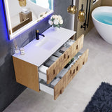 Eviva Mosaic 49"W x 20"D Natural Oak Wall Mount Bathroom Vanity with White Solid Surface Countertop and Integrated Sink