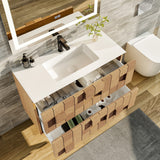 Eviva Mosaic 36"W x 20"D Natural Oak Wall Mount Bathroom Vanity with White Solid Surface Countertop and Integrated Sink