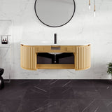 Eviva Haven 48"W x 22"D Natural Oak Wall Mount Bathroom Vanity with White Solid Surface Countertop and Integrated Sink