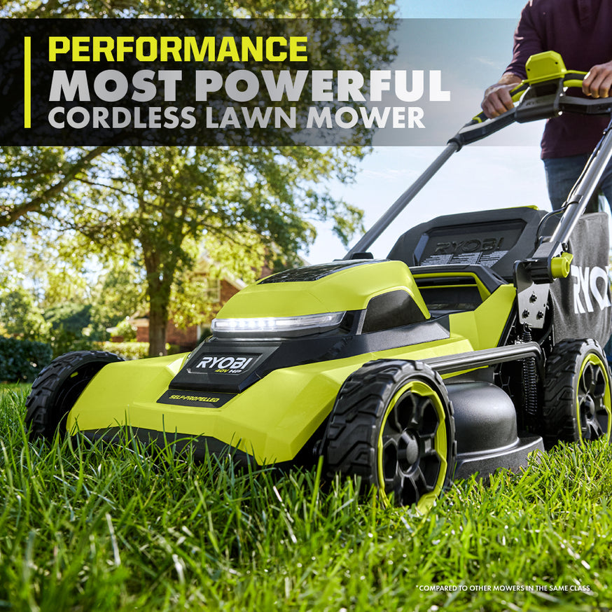 RYOBI 40V HP Brushless 21 in. Self-Propelled Cordless Lawn Mower with SMART TREK, (2) 6.0Ah Batteries & Charger