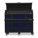 24 in. x 72 in. 26-Drawer Tool Chest and Cabinet Combo with Power and USB Outlets in Black and Blue - Super Arbor