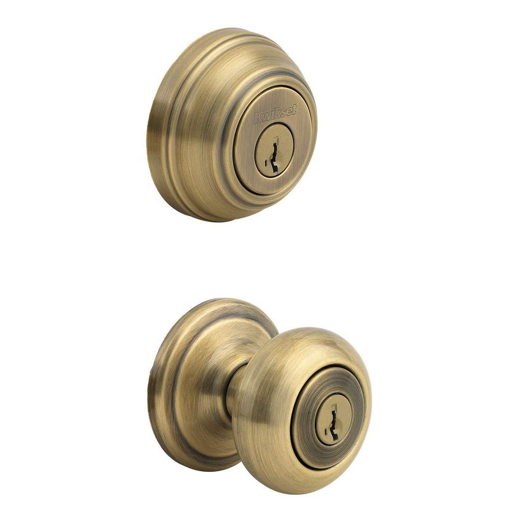 Juno Satin Nickel Exterior Entry Door Knob and Single Cylinder Deadbolt Combo Pack Featuring SmartKey Security - Super Arbor