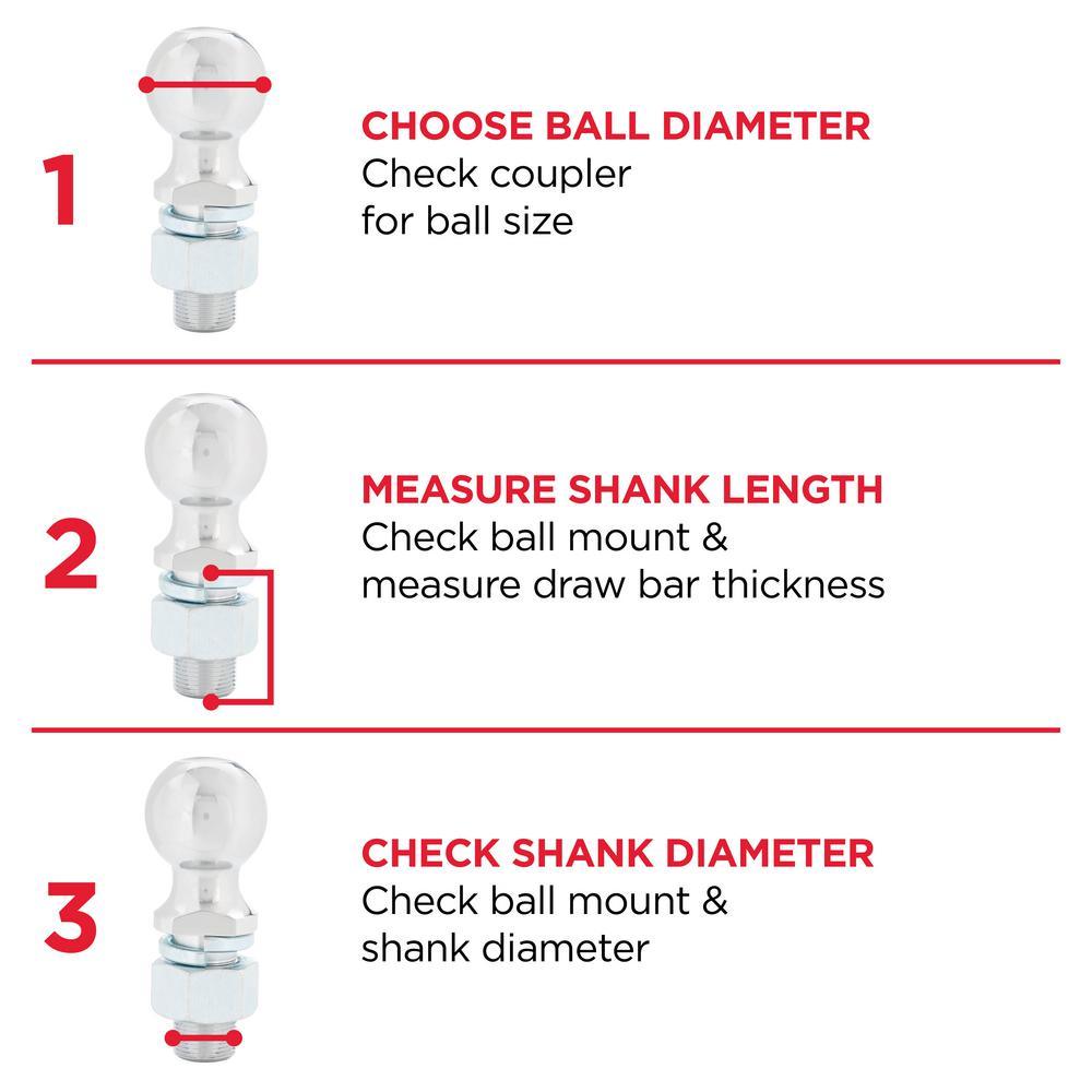 TowSmart 5,000 lb. Capacity 2 in. x 1 in. Shank Diameter x 2 in. Shank Length Chrome Hitch Ball - Super Arbor