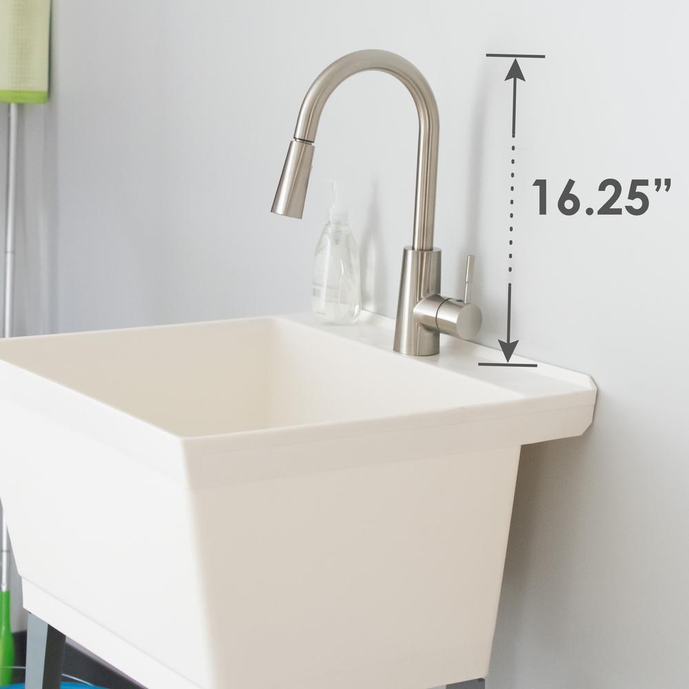 Complete 22.875 in. x 23.5 in. White 19 Gal. Utility Sink Set with Metal Hybrid Stainless Steel Pull-Down Faucet - Super Arbor