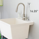 Complete 22.875 in. x 23.5 in. White 19 Gal. Utility Sink Set with Metal Hybrid Stainless Steel Pull-Down Faucet - Super Arbor