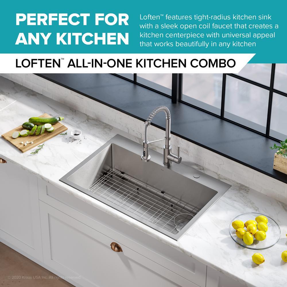 Loften All-in-One Dual Mount Stainless Steel 33in. Single Bowl Kitchen Sink with Pull Down Faucet in Black and Steel - Super Arbor