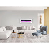 60 in. Wall-Mount Electric Fireplace in White with Multi-Color Flames and Crystal Rock Display - Super Arbor