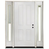 64 in. x 80 in. 4-Panel Primed White Right-Hand Steel Prehung Front Door with 12 in. Mini Blind Sidelites 4 in. Wall - Super Arbor