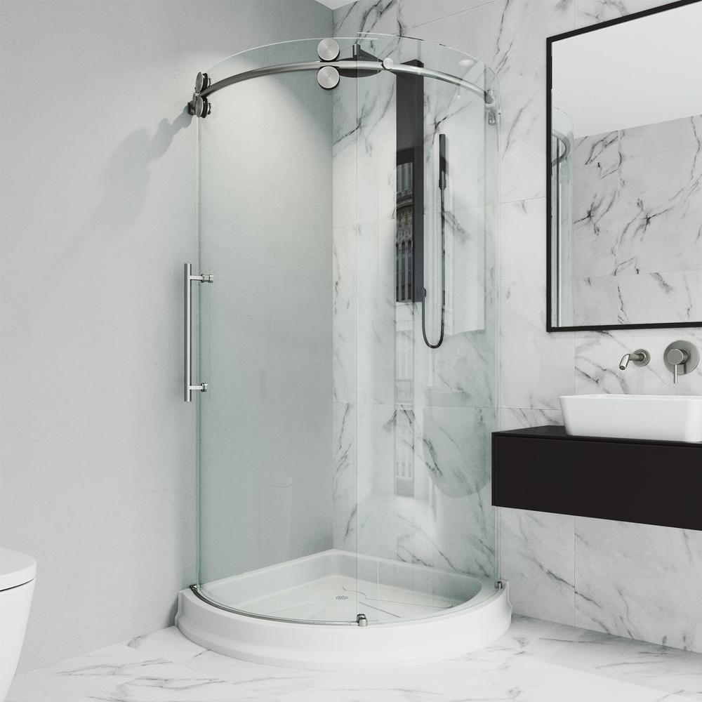 Sanibel 43.625 in. x 79.5 in. Frameless Bypass Shower Enclosure in Chrome and Left Base - Super Arbor