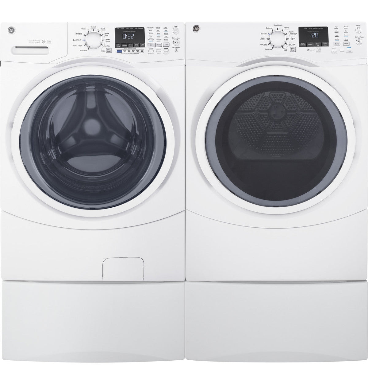 GE 7.5-cu ft Reversible Side Swing Door Stackable Gas Dryer, White, ENERGY STAR (GFD45GSSMWW)