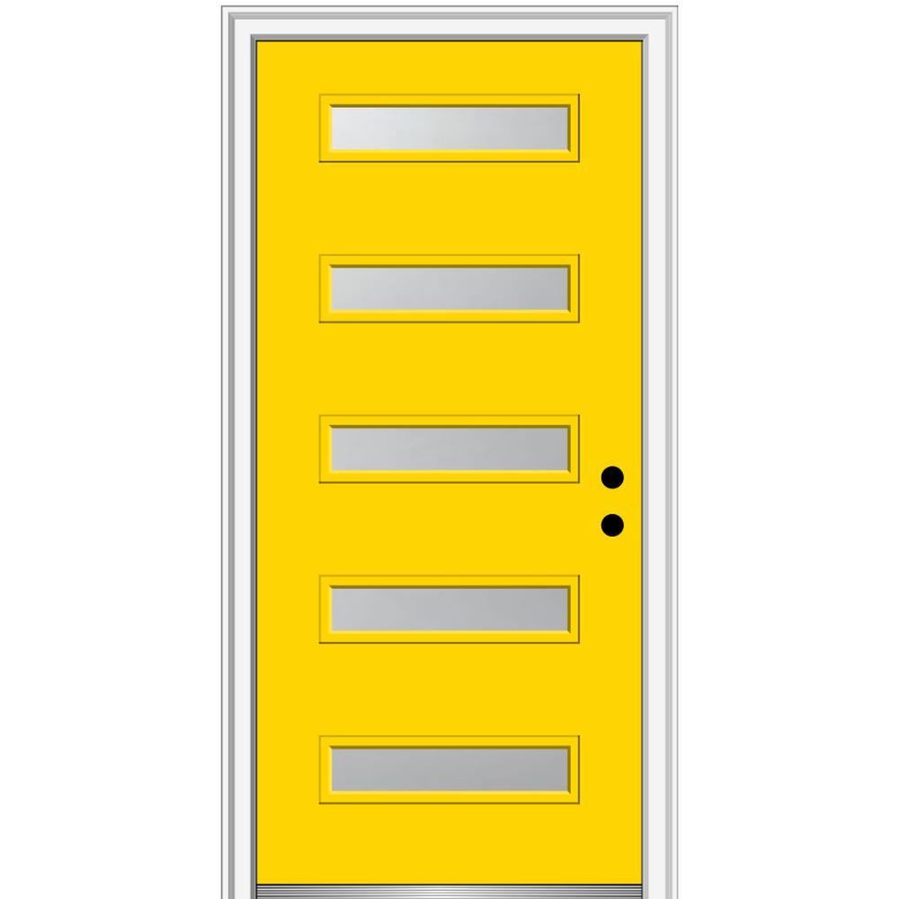 36 in. x 80 in. Davina Right-Hand Inswing 5-Lite Frosted Glass Painted Steel Prehung Front Door on 4-9/16 in. Frame - Super Arbor