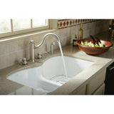 Langlade Smart Divide Undermount Cast Iron 33 in. 6-Hole Double Bowl Kitchen Sink in White - Super Arbor