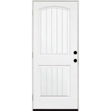 32 in. x 80 in. Premium 2-Panel Plank Primed White Steel Prehung Front Door with 32 in. Left-Hand Outswing & 4 in. Wall - Super Arbor