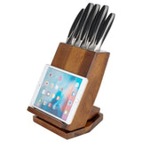 6-Piece Japanese Stainless Steel Knife Block Set with Rotating Knife Block and Tablet Holder