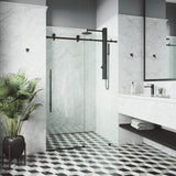 Elan E-class 60 in. x 76 in. Frameless Sliding Shower Door in Matte Black with Clear Glass and Handle - Super Arbor