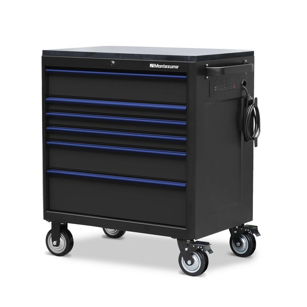 24 in. x 36 in. 10-Drawer Tool Chest and Cabinet Combo with Power and USB Outlets in Black and Blue - Super Arbor