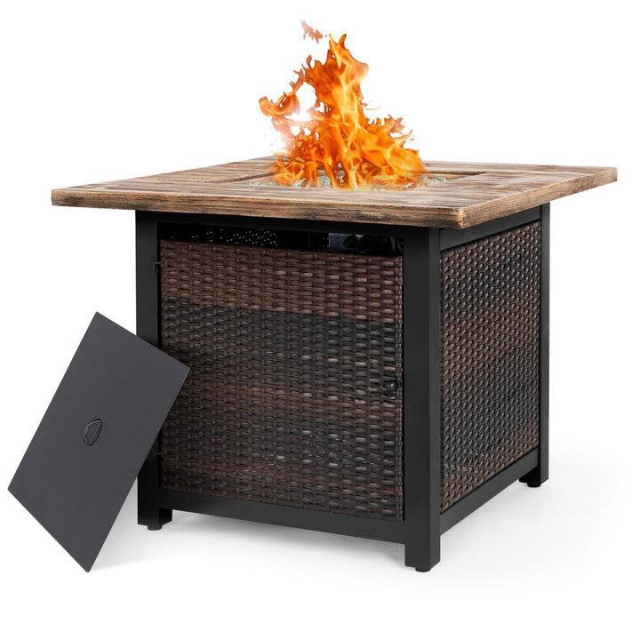 34 in. x 26 in. H 50,000 BTU Square PE Rattan Outdoor Propane Gas Fire Pit Table - Super Arbor