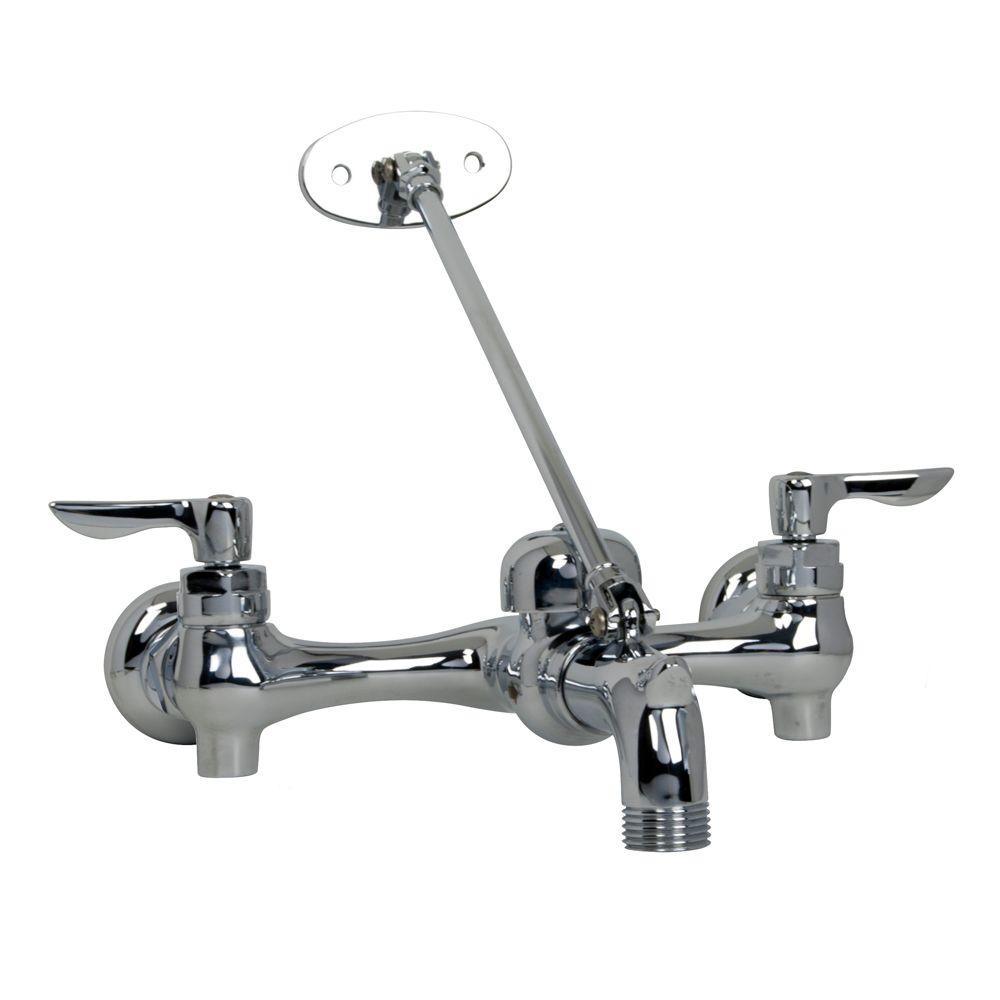 Exposed Yoke 2-Handle Wall-Mount Utility Faucet with Top Brace in Polished Chrome - Super Arbor