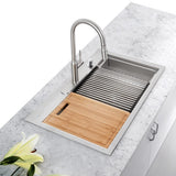 All-in-One Drop-In Stainless Steel 27 in. 4-Hole Single Bowl Kitchen Workstation Sink with Accessories Kit - Super Arbor