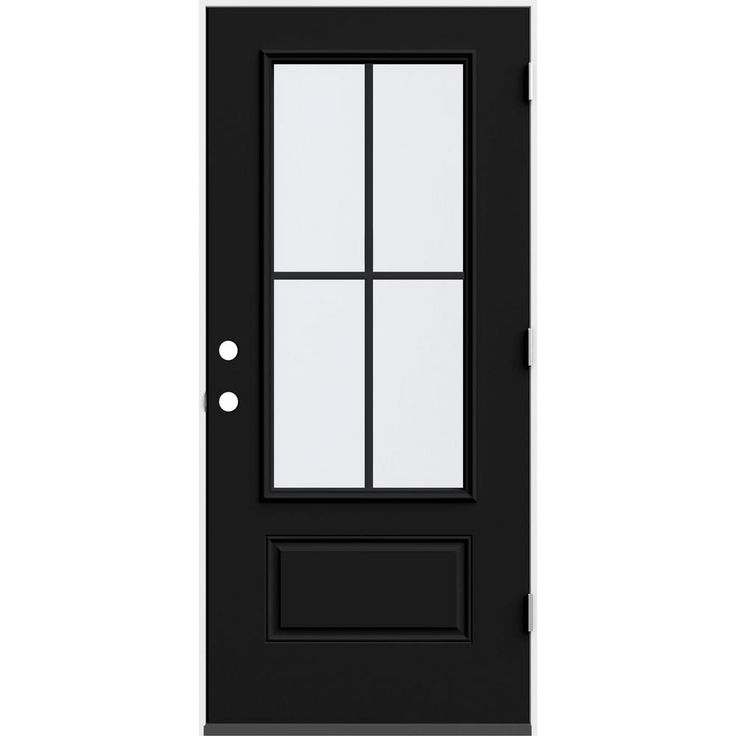 36 in. x 80 in. 1 Panel Left-Hand/Inswing 3/4 Lite Clear Glass Black Steel Prehung Front Door