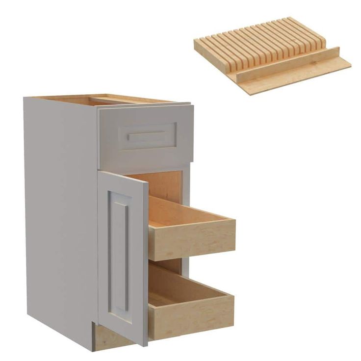Home Decorators Collection Grayson 15 in. W x 24 in. D x 34.5 in. H Assembled Plywood Base Kitchen Cabinet in Pearl Gray with 2ROT Knife Block LH