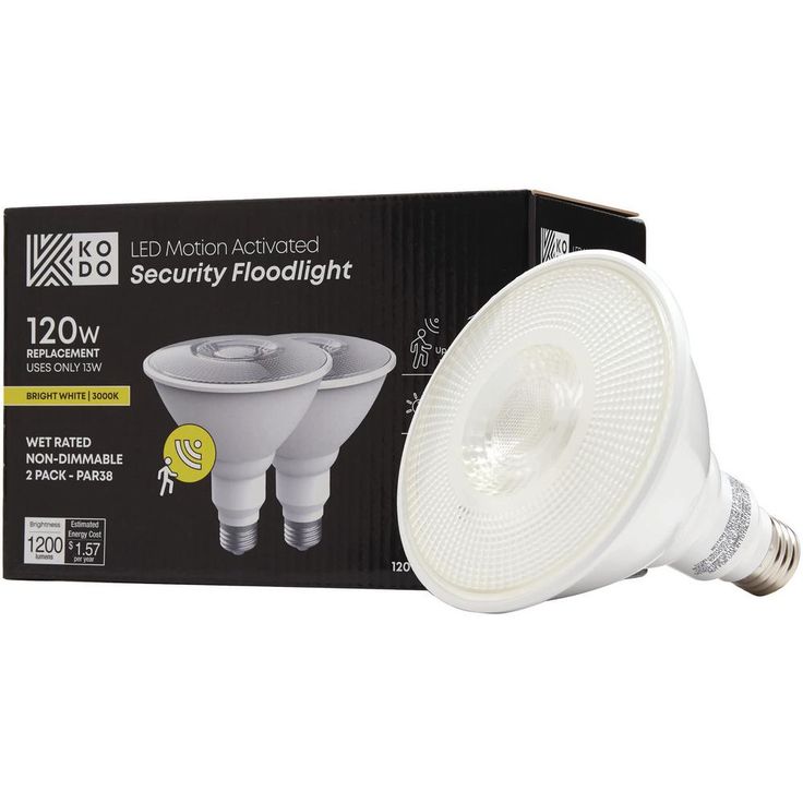 KODO 120-Watt Equivalent PAR38 LED Motion Sensor Flood Light Bulb Bright White (2-Pack)