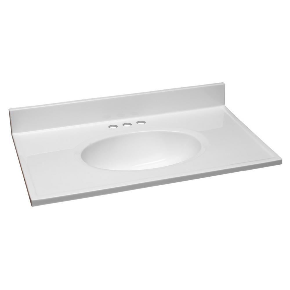 31 in. W x 19 in. D Cultured Marble Vanity Top in Solid White with Solid White Basin with 4 in. Faucet Spread - Super Arbor