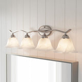 Andenne 4-Light Brushed Nickel Bath Vanity Light with Bell Shaped Marbleized Glass Shades