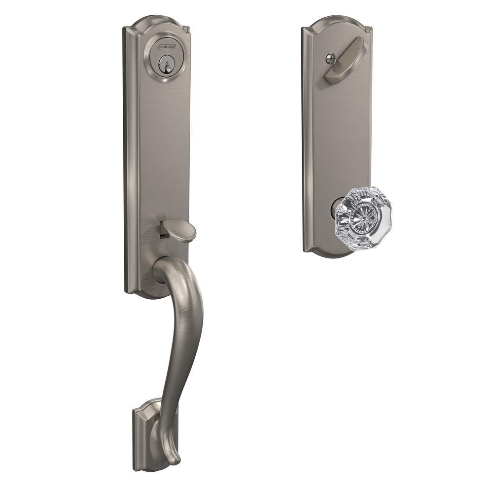 Custom Camelot Aged Bronze 3/4 Trim Single Cylinder Door Handleset with Alexandria Glass Door Knob - Super Arbor