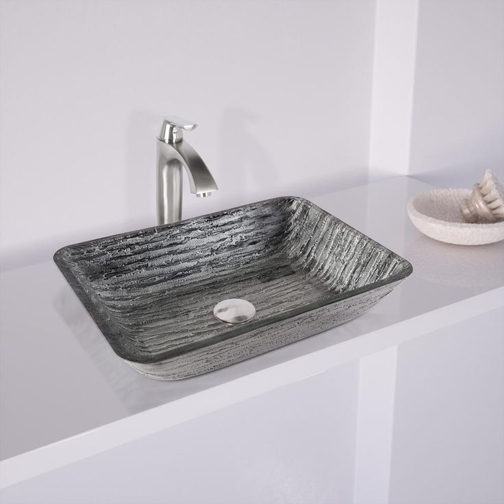 VIGO Titanium Handmade Glass Rectangle Vessel Bathroom Sink in Slate Grey