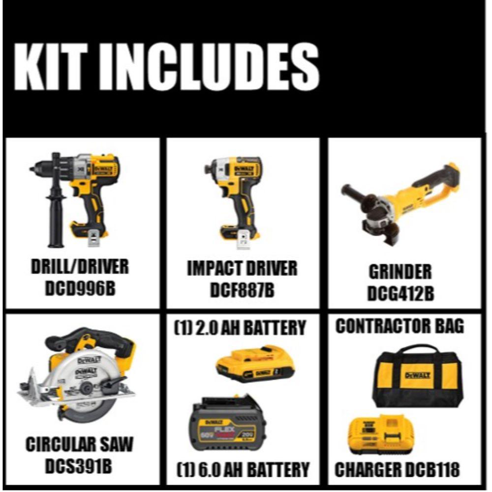 20-Volt MAX Lithium-Ion Cordless Brushless Combo Kit (2-Tool) w/FLEXVOLT and 20V Batteries, Bonus Grinder and Circ Saw - Super Arbor
