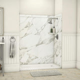 Royale 36 in. x 60 in. x 80 in. 11-Piece Easy Up Adhesive Alcove Bathtub/Shower Wall Surround in Calacatta White - Super Arbor