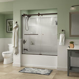 Simplicity 60 x 58-3/4 in. Frameless Contemporary Sliding Bathtub Door in Nickel with Transition Glass - Super Arbor