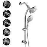 5-Spray Patterns 5 in. Wall Mount Dual Shower Heads with Adjustable Slide Bar and Stainless Steel Hose in Brushed Nickel - Super Arbor