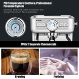 2-Cup Stainless Steel Semi-Auto Espresso Machine Maker with Milk Frother Wand