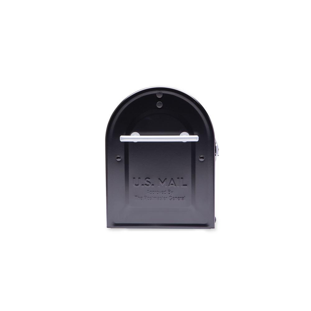 Boulder Post Mount Mailbox Black with Premium Silver Handle and Silver Flag - Super Arbor