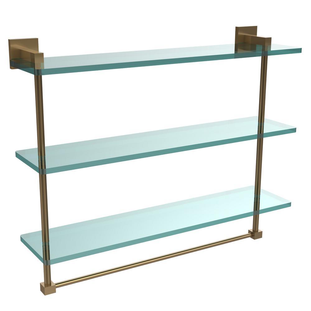Montero 16 in. L  x 18 in. H  x 6-1/4 in. W 3-Tier Clear Glass Bathroom Shelf with Towel Bar in Satin Chrome - Super Arbor