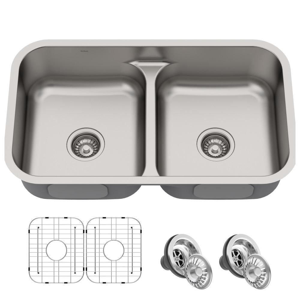 Premier Undermount Stainless Steel 32 in. 16-Gauge 50/50 Double Bowl Kitchen Sink - Super Arbor