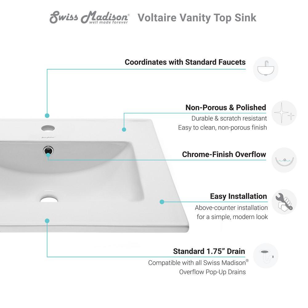 24 in. Ceramic Single Faucet Hole Vanity Top in White with White Basin - Super Arbor