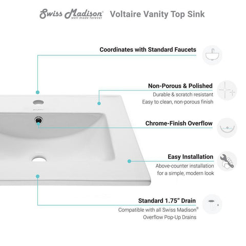 24 in. Ceramic Single Faucet Hole Vanity Top in White with White Basin - Super Arbor