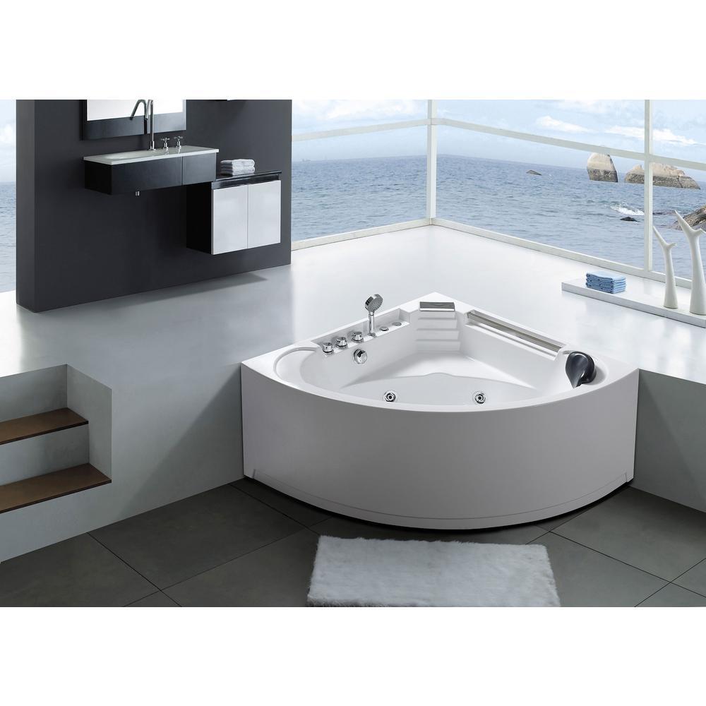 Daisy 53 in. Acrylic Drain Center Corner Alcove Whirlpool Bathtub in White - Super Arbor