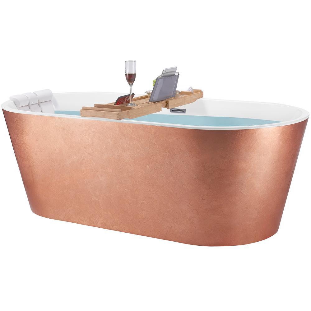 67 in. Foil Acrylic Tub for Bathroom - Flat Bottom Stand Alone Bathtub in Glossy Copper - Super Arbor