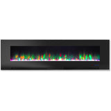 60 in. Wall-Mount Electric Fireplace in White with Multi-Color Flames and Crystal Rock Display - Super Arbor