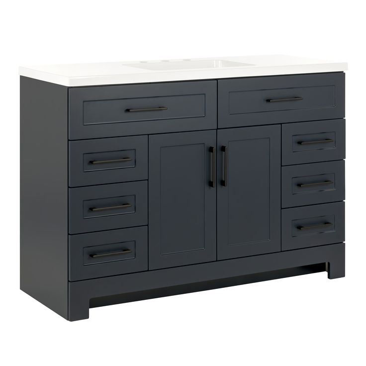 Style Selections Cauley 48-in Deep Blue Single Sink Bathroom Vanity with White Cultured Marble Top