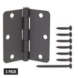 3-1/2 in. and 1/4 in. Radius Matte Black Smooth Action Hinge (3-Pack)