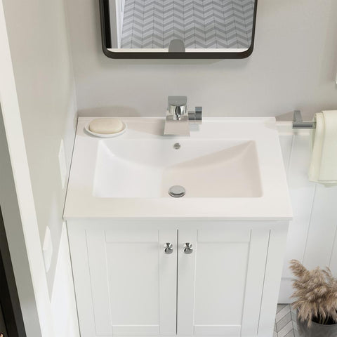 24 in. Ceramic Single Faucet Hole Vanity Top in White with White Basin - Super Arbor