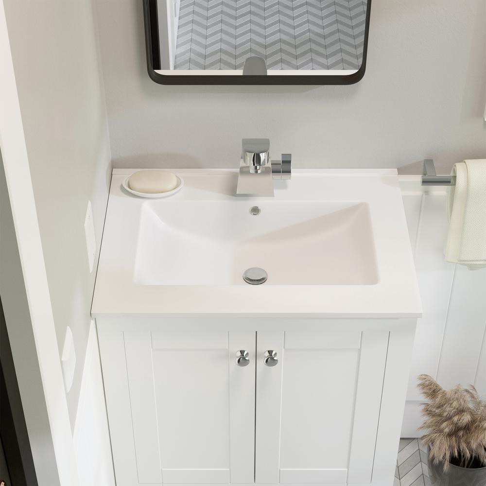 24 in. Ceramic Single Faucet Hole Vanity Top in White with White Basin - Super Arbor